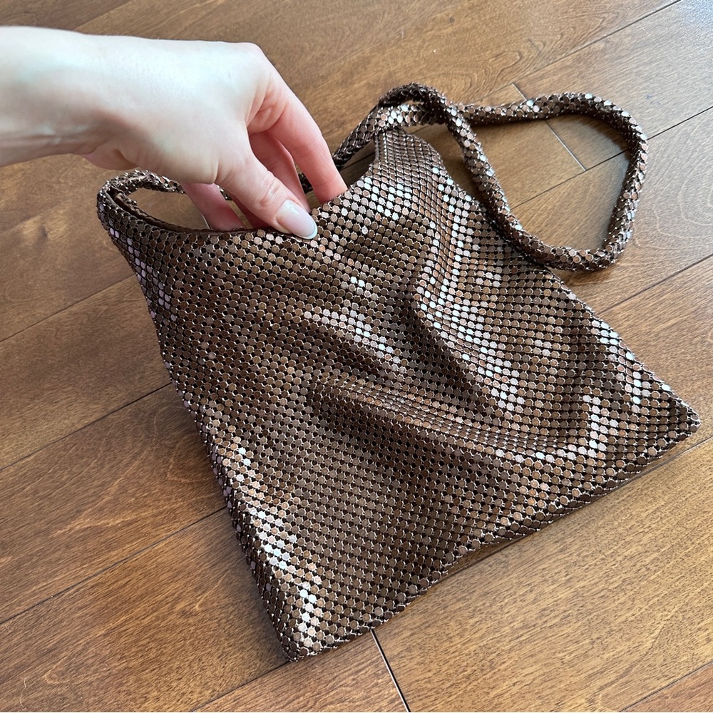 Mango Shimmering Brown Mesh Shoulder Bag in Bronze